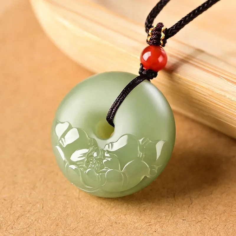 

Sapphire Lotus Safety Buckle Pendant Women's Bagel Jade Peony Flower Blooming Pendant (random Rope)