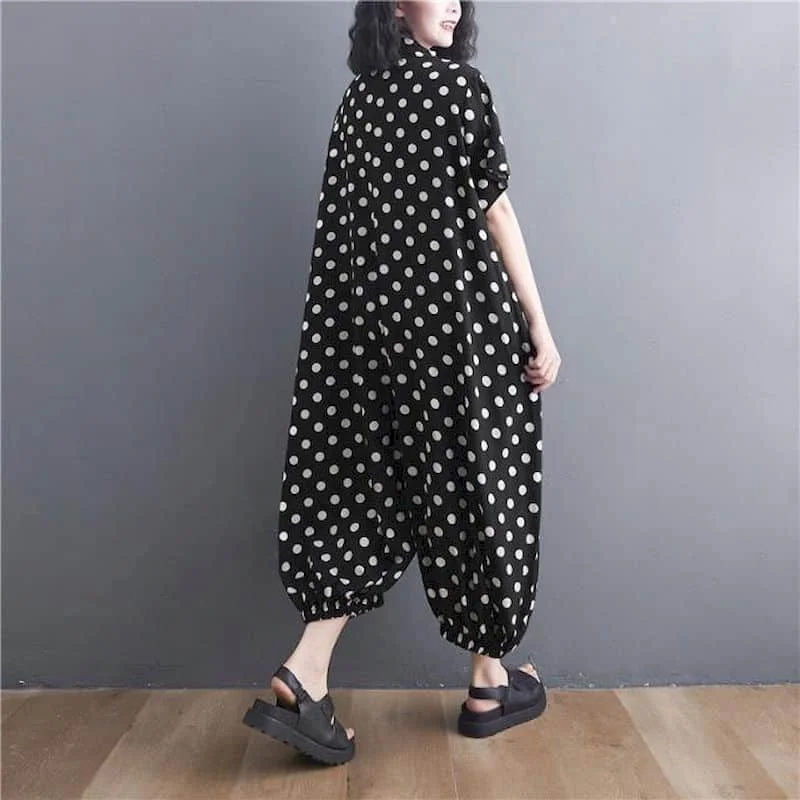 Oversize Piaysuit Casual Jumpsuit New Summer Loose Short-sleeved Jumpsuit LOOSE Casual Dot Printing Korean Style Women Clothes