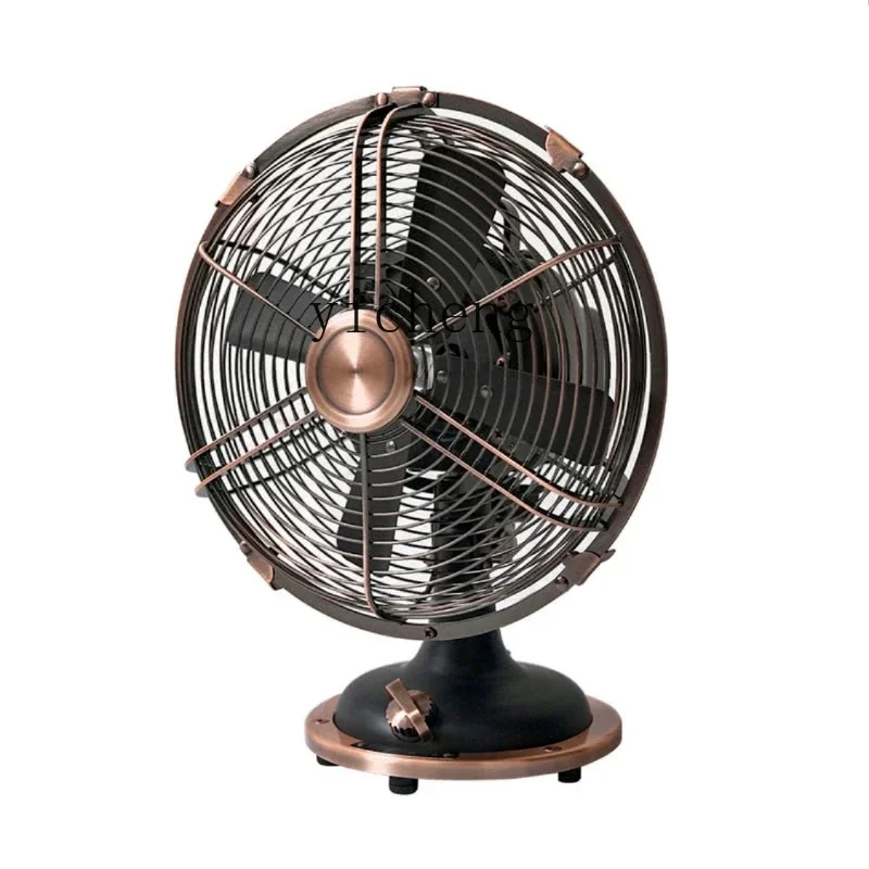 C21- Retro 8-Inch Desk Fan Antique Nostalgic Pure Copper Movement Metal Electric Fan Shaking Head Home