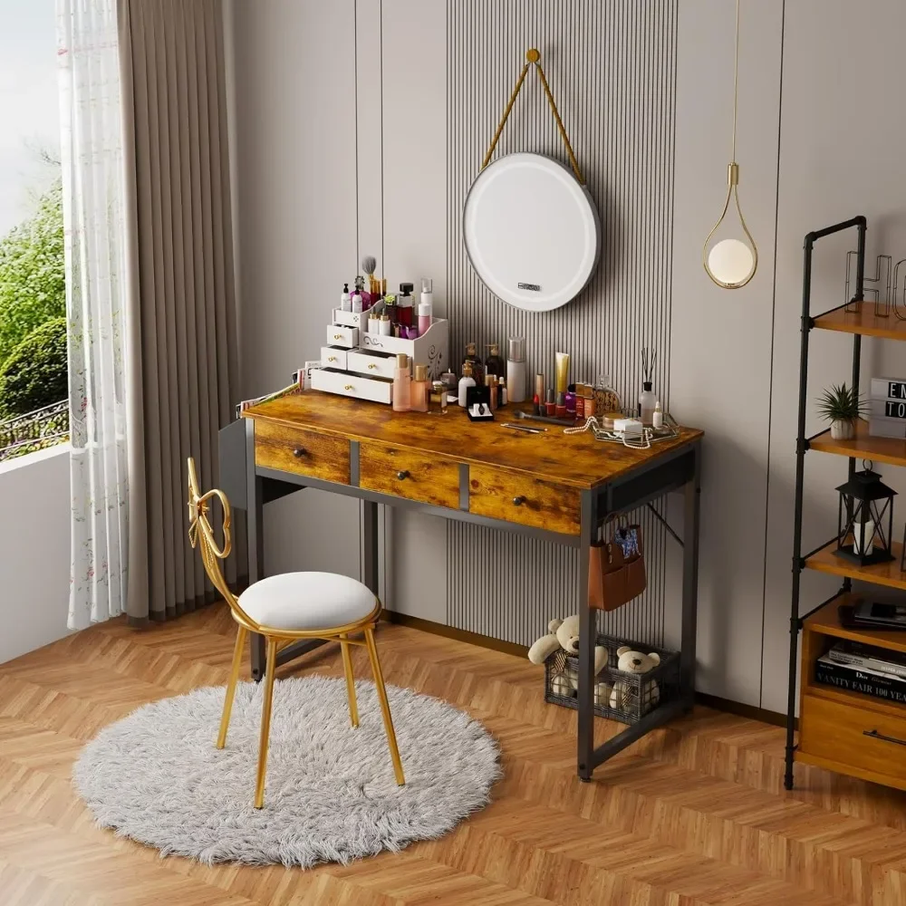 Study Writing Table for Small Spaces Gaming Desk Small Computer Desk With 2 Drawers for Bedroom Rustic Brown Room Desks Pliante