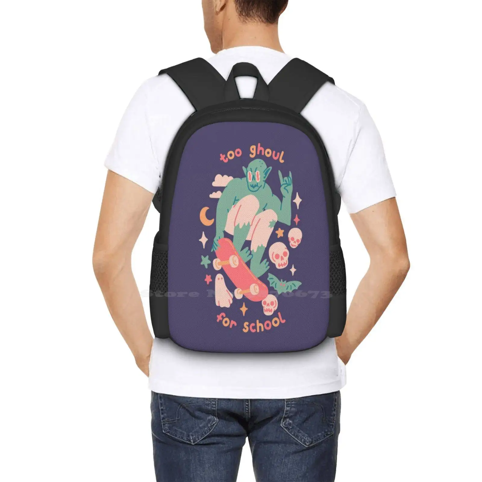 Too Ghoul For School Borse da scuola per ragazze adolescenti Borse da viaggio per laptop Ghouls Halloween Zombies Goblins Cute Funny Bat Crypt