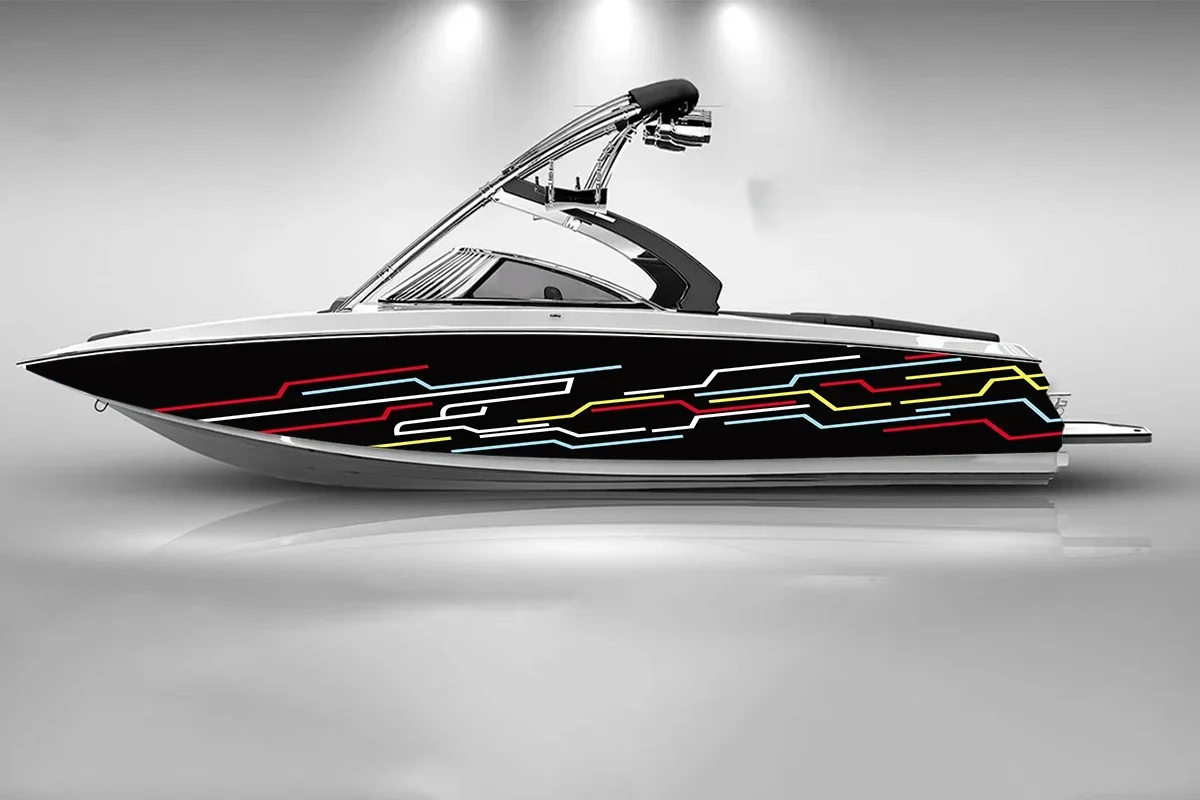 Vector Graphics Colorful Lines Beautiful Cool Boat Sticker Vinyl Ship Pontoon Deck Boat Fishing Decorative Pontoon Boats Decal