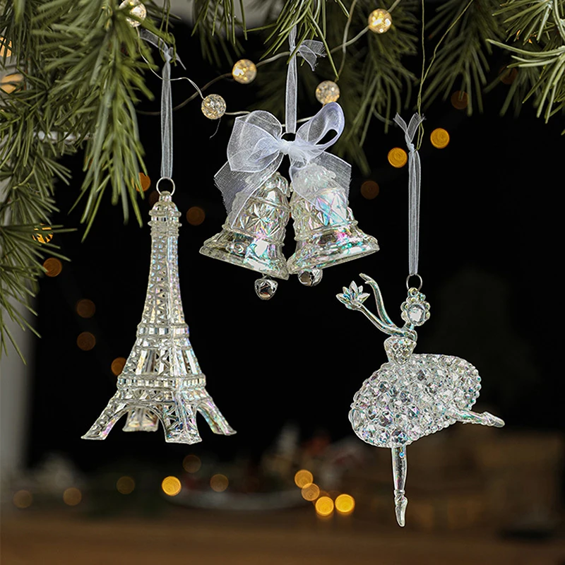 Acrylic Clear Christmas Tree Hanging Ornaments Elk Angel Doll Bell Pendant Merry Xmas Decoration For Home Holiday Winter Party