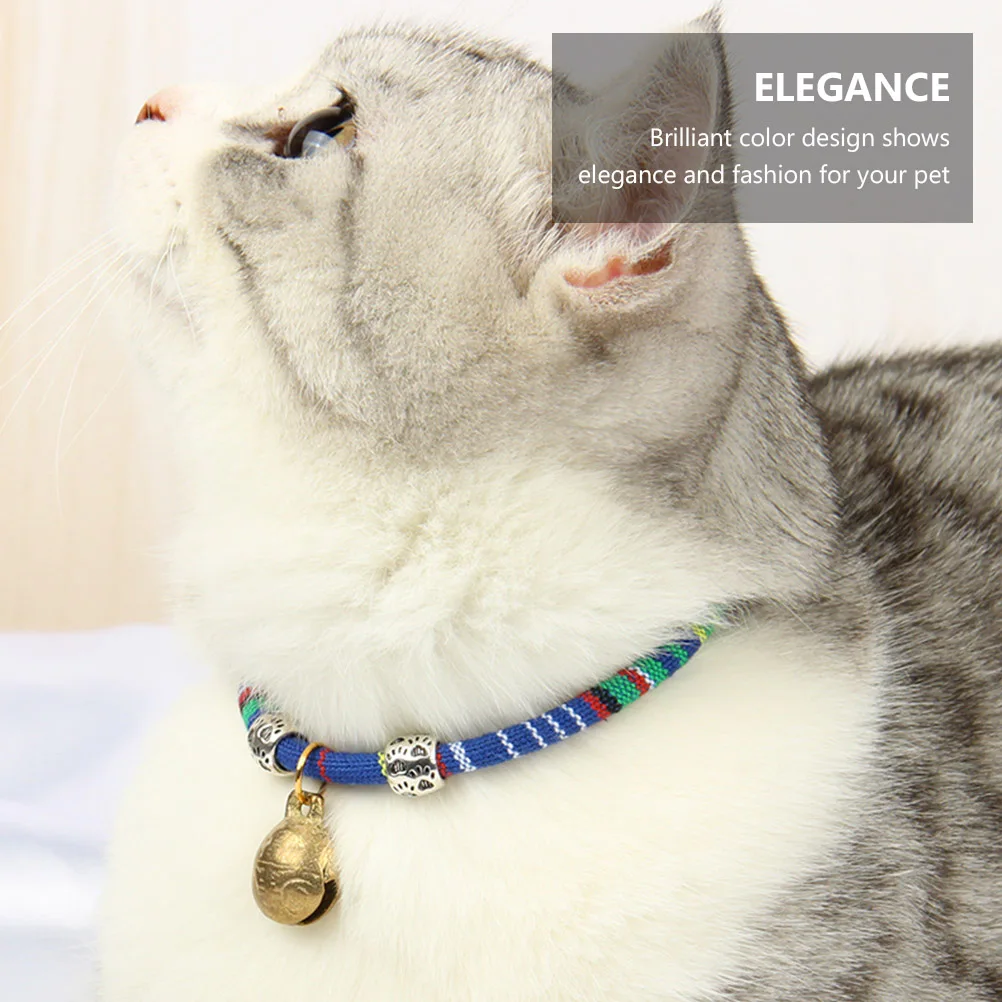 

3pcs Cat Bell Collars Ethnic Style Copper Pet Necklace Adjustable Cotton Rope for Cats Kitten Supplies Pet Collars