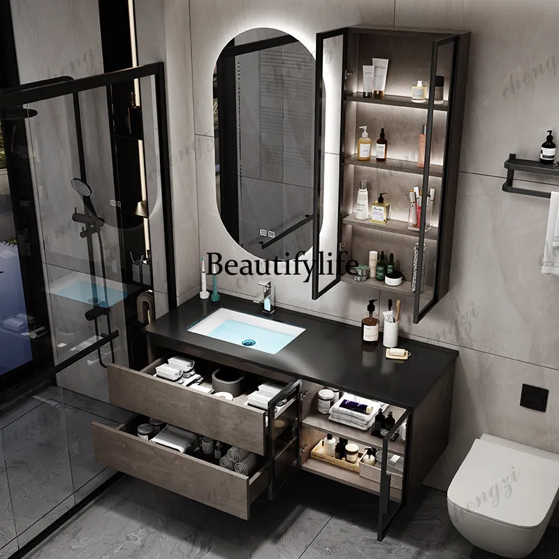 Modern simple rock slab bathroom cabinet combination light luxury smart mirror bathroom washbasin customization