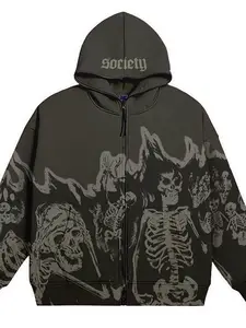 Men's SZ S store - 3XL BLK/GREY 3D Skeleton Hoodie Zip Up Gothic Sweatshirts Hoodie