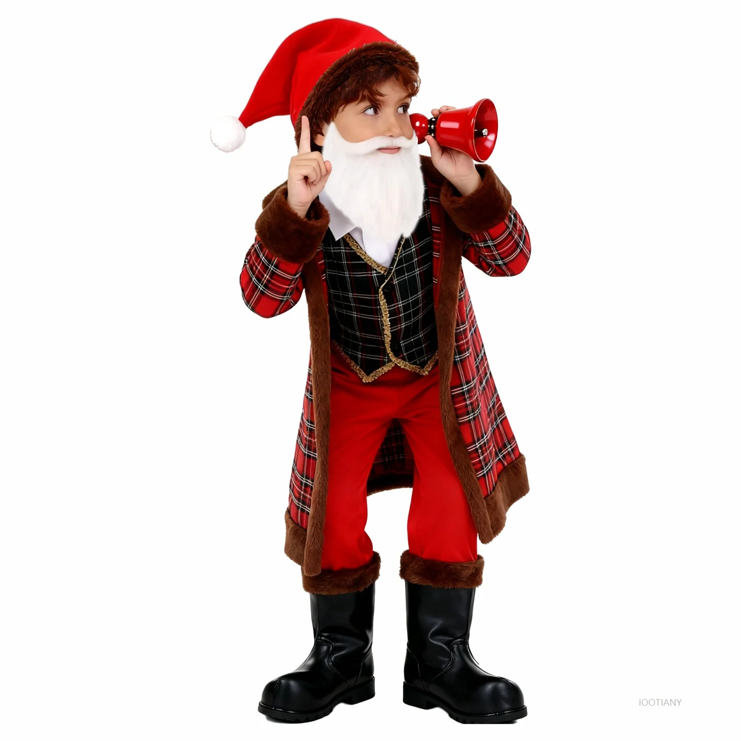 Santa Claus Costume Christmas And New Year Children's Role Play Outfit Plaid Santa Claus Role-playing Stage Performance Costume