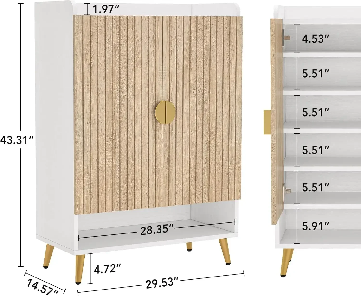 Shoe Cabinet with Doors, 7-Tier Shoe Storage Cabinet with Adjustable Shelves, Wooden Shoes Rack Shoe Storage Organizer for