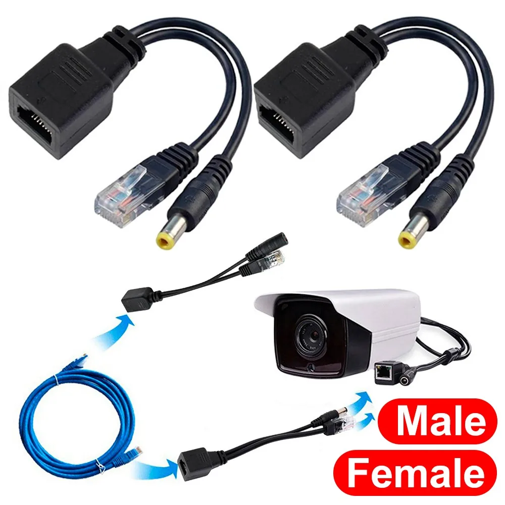 POE Splitter Cable Passive Power Over Ethernet Adapter Cable POE Injector 12-48v RJ45 Injector Power Supply Module for IP Camera