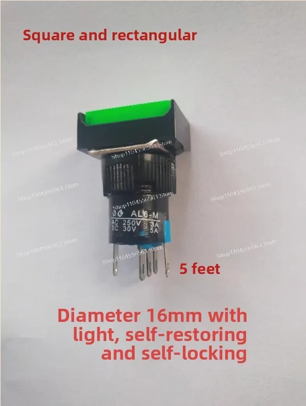 

AL6-M rectangular shape, button switch, 5-pin with light reset without lock, self-locking green, diameter 16mm