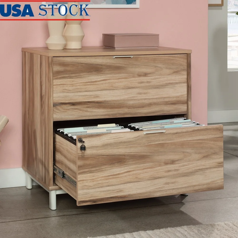 

2 Drawer Lateral File Cabinet Lockable Office Storage File Organizer Melamine Surface Durable Thermoplastic Edges Full Extension