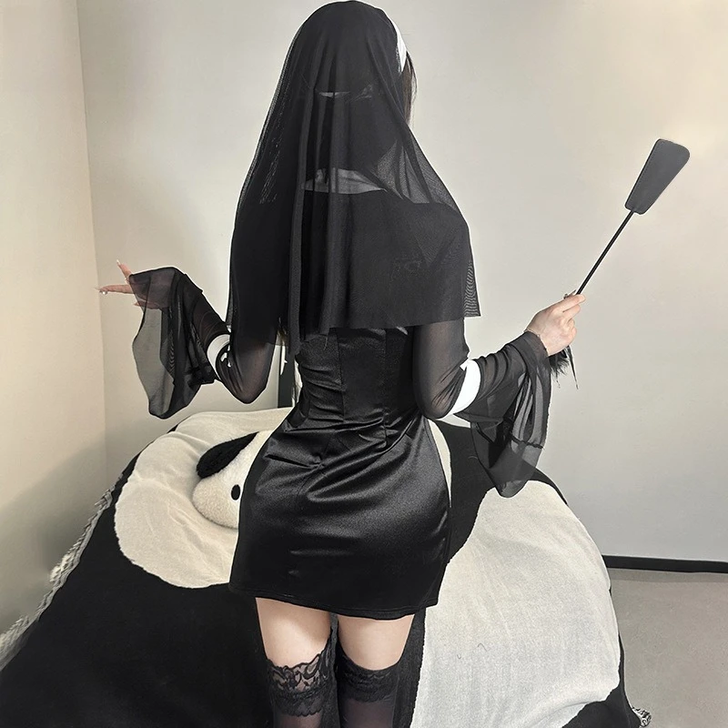Costume di Halloween Suora Set di prestazioni uniformi cosplay per adulti Set di accessori per costumi gotici scuri Cosplay punk rinascimentale