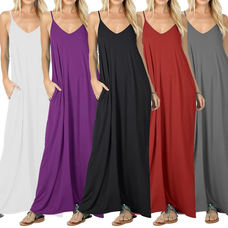 

TOY-Hot Selling Summer New Solid Color Pocket Strap Vest Dress In Stock Women's Clothing