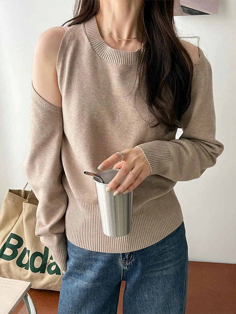 [EWQ] 2 Piece Set Knit Sweater Sling Women Casual Solid O Neck Long Sleeves Versatile Clothes Female Top 2024 Autumn New 16O999