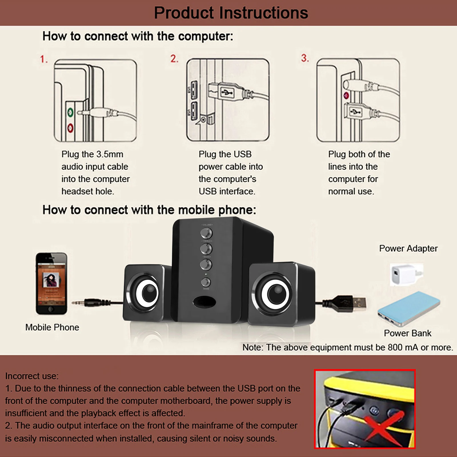 D-202 Wired Speaker Combination Computer Speaker Bass Stereo Music Player Subwoofer Sound Box for Desktop Laptop Notebook Tablet