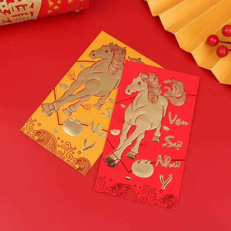 6 قطعة 2026 السنة الصينية الجديدة المغلفات الحمراء السنة القمرية الجديدة محظوظ حقيبة المال لمهرجان الربيع والزواج