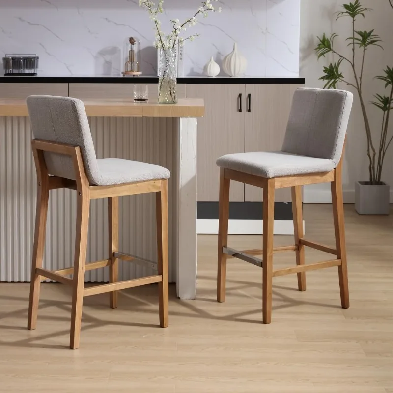 Ensemble de 4 tabourets de bar en bois avec dossier, 30 pouces, milieu du siècle, pour îlot de cuisine, tissu lin