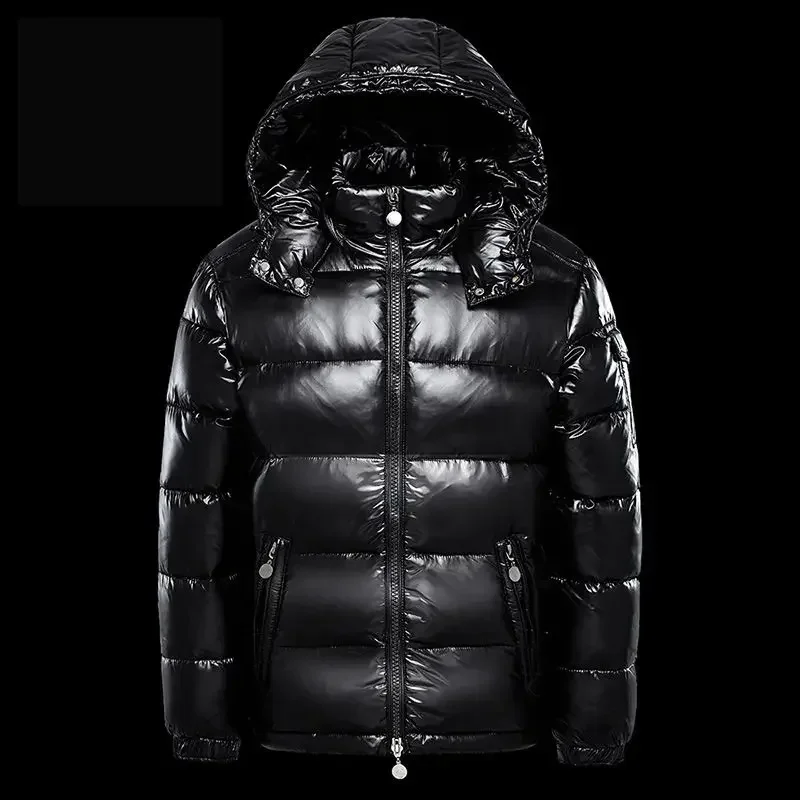 Winter 2024 New Men's down Jacket Black Glossy and Women's Couple plus Size Coat Hooded Thickened