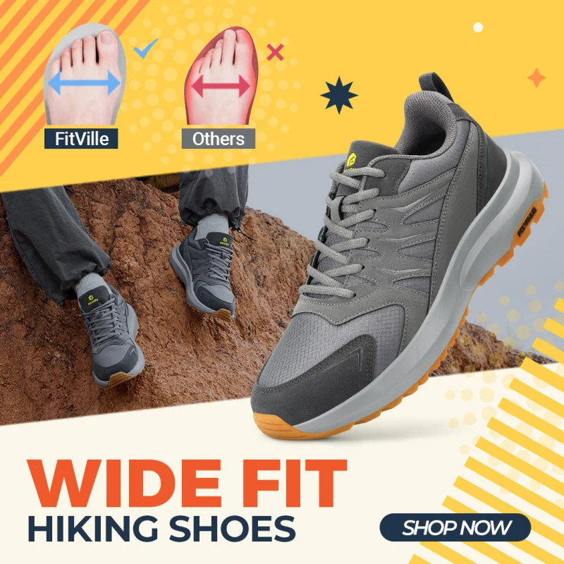 

FitVille Extra Wide Sneakers For Men Hiking Walking Shoes Wide Toe Box Lightweight Running Shoe For Flat Feet With Arch Support