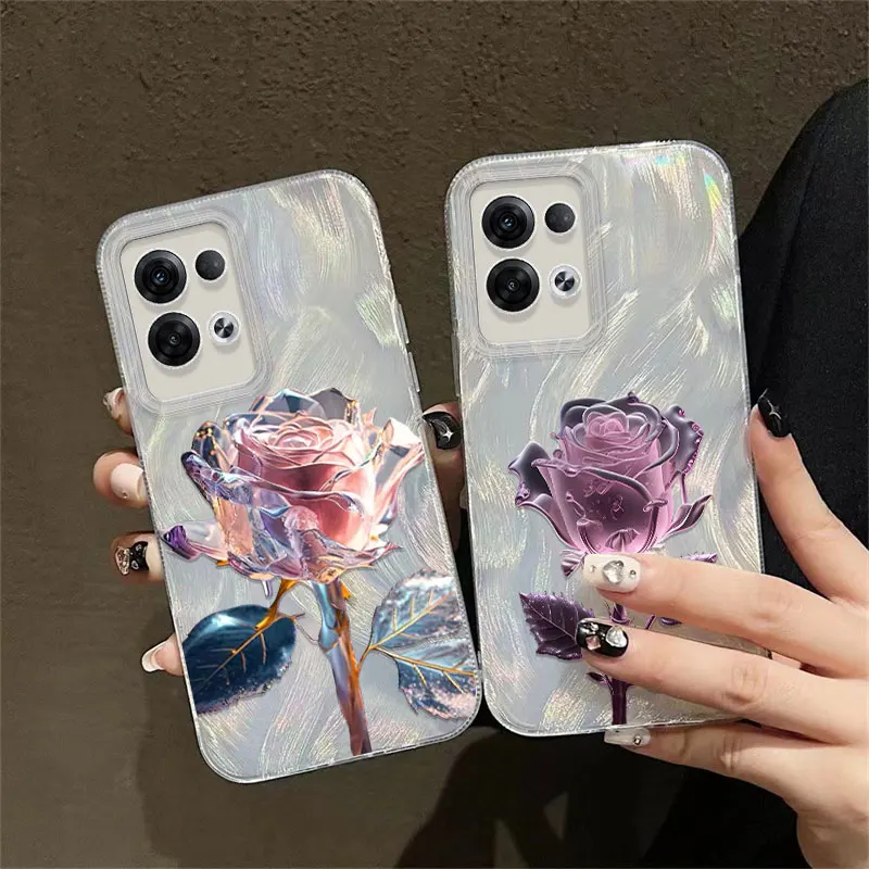 Phone Case For Infinx Note 40 Pro 30 4G 7 Lite Smart 5 6 HD 7 8 Plus Luxury Rose Flower Laser Silver Gradient Silicone Cover