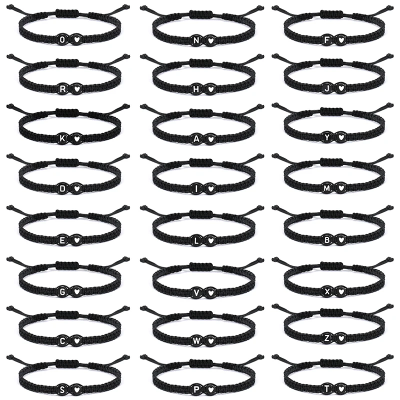 26 Letters Initial Heart Bracelets Handmade Adjustable A-Z Name Braided Bracelets For Women Men Friendship Jewelry