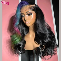 Ying Hoogtepunt Bleu Met Roze Body Wave 5X5 Transparant Kant Pruik 13X4 Lace Front Pruik Menselijk haar 13X6 Lace Front Pruik Preplucked