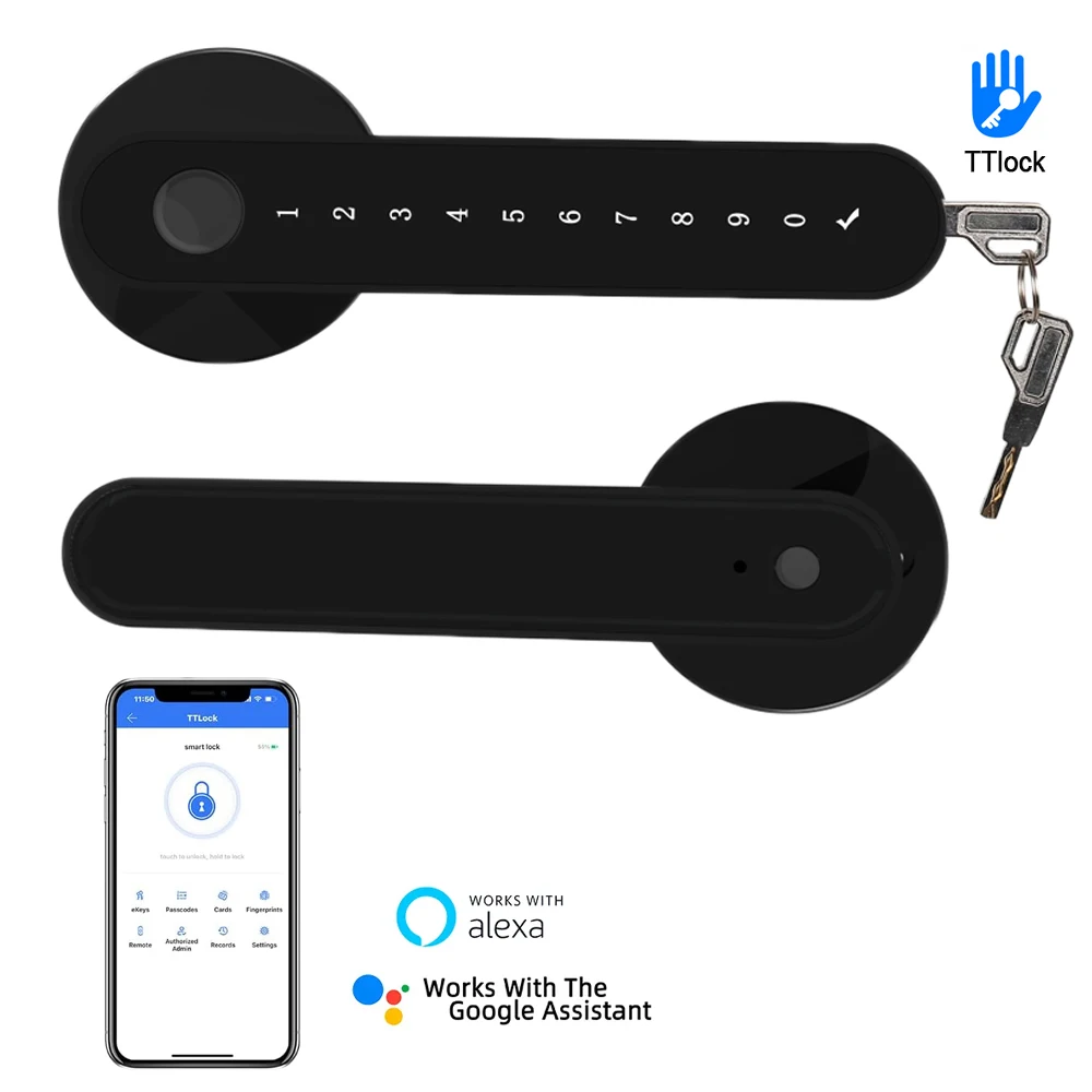 TTLock Smart Lock 5-1 Keyless Entry Door Lock Smart Locks for Front Door Biometric Door Lock with Fingerprint Free App