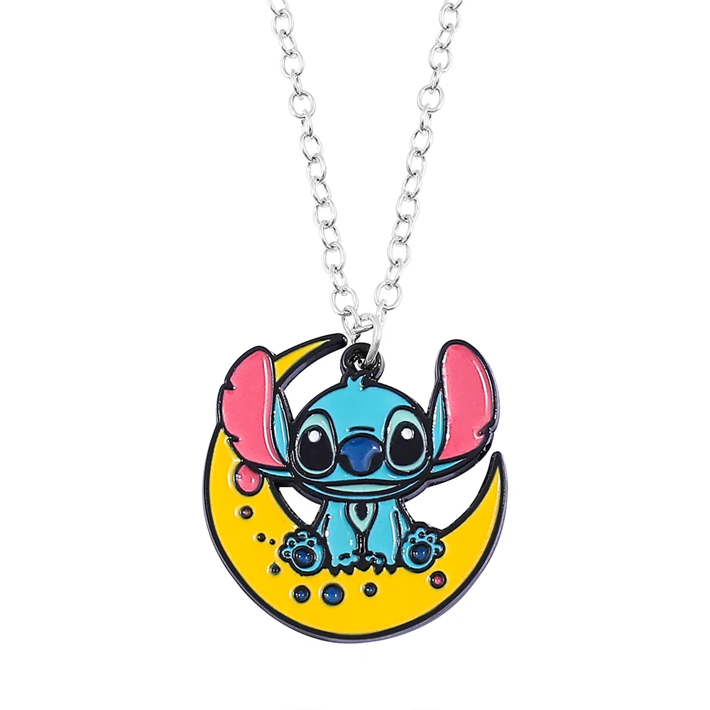 

Disney Fashion Cartoon Anime Stitch Pendant Necklace Cute Cartoon Moon Pendant Accessories Kawaii Stitch Necklace Gift