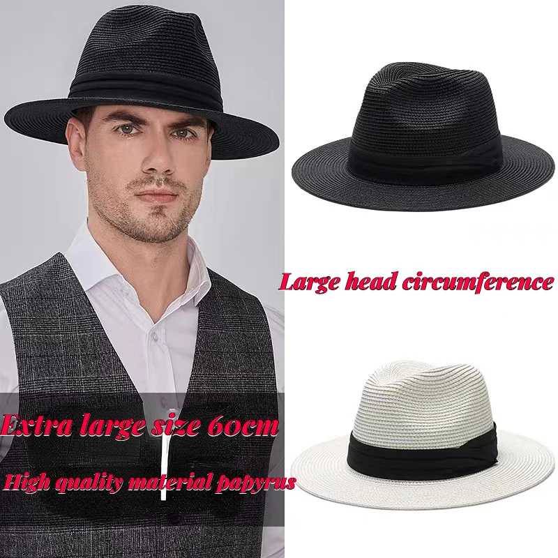 Große Größe 56-58 59-60 cm Neue Natürliche Panama Stroh Hut Sommer Männer Frauen Breite Krempe strand UV Schutz Fedora Sonnenhut Großhandel – Detail 18