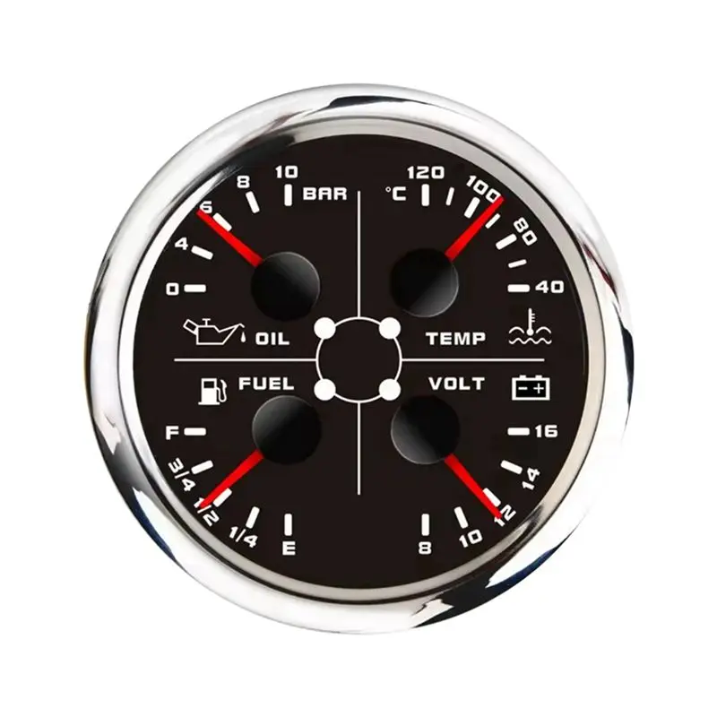 

85Mm 4-In-1 Multifunction Gauge With 0-190Ohms/240-33Ohms Fuel Level Gauge Water Temp Oil Press Voltmeter-A08Q
