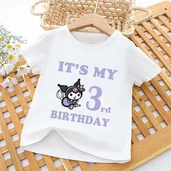 Sanrio Kuromi Print Kids T shirt It's My 1 2 3 4 5 6 7 8 9 Years Happy Birthday Kawaii Baby Girls Clothes Children Boys T-Shirts