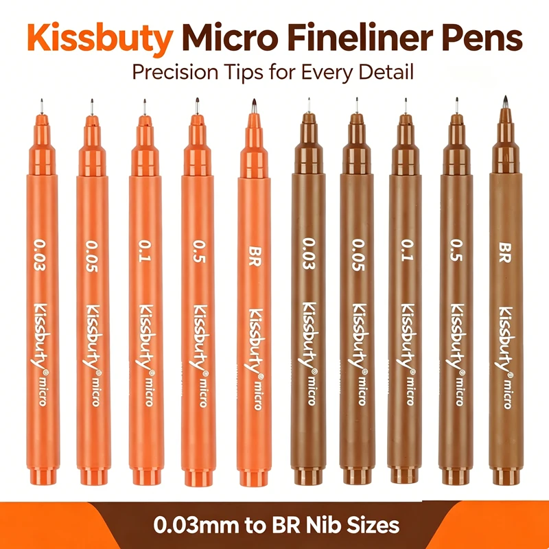 5Pcs /set Brown/Black Fineliner Art Manga Outlining Pen Brush Pigment Liner Micron Pen Marker Hook Line Needle Pen for Sketch
