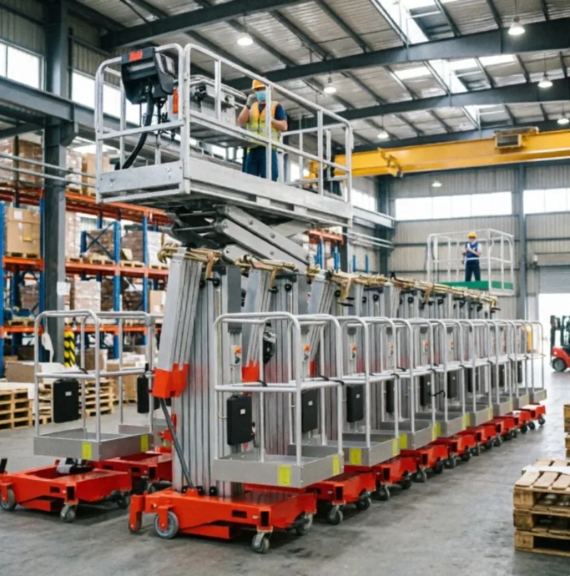 4-12m 1Hydraulic Vertical Alloy Mast Lift Man, 250kg Portable Aluminum Mast Lifting Platform Mobile Vertical Aerial Work Lift