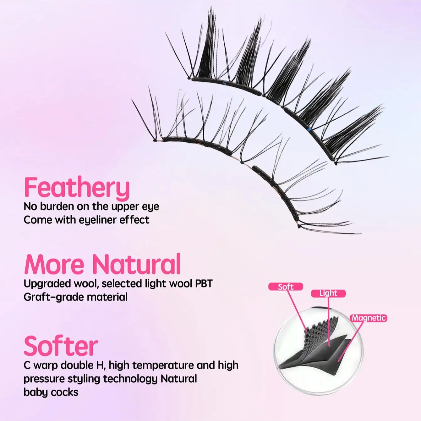 FindLove Soft Magnetic Lashes Reusable Magnetic Eyelash Extension Set With Wearing Clip Eyelash Styling Gel Natural Soft Lashes