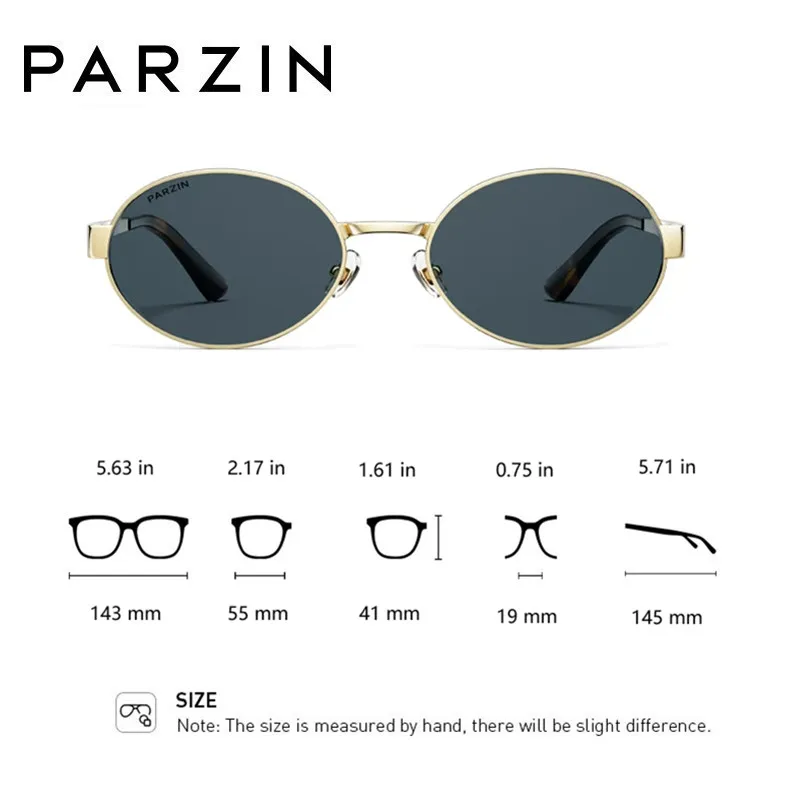 PARZIN Retro Oval Sunglasses Men Women UV400 Metal Frame For Driving Travel Shades PZ8632