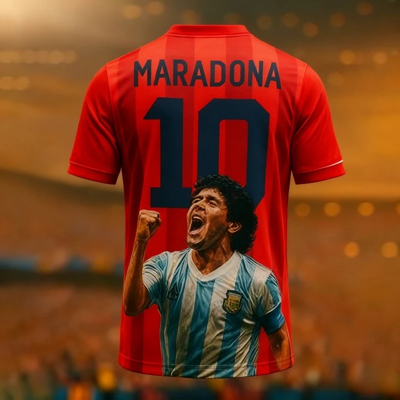 حار بيع كرة القدم الملك مارادونا الأزياء طباعة مروحة مجموعة محدودة التذكارية كرة القدم قميص الصيف الرياضة الأعلى