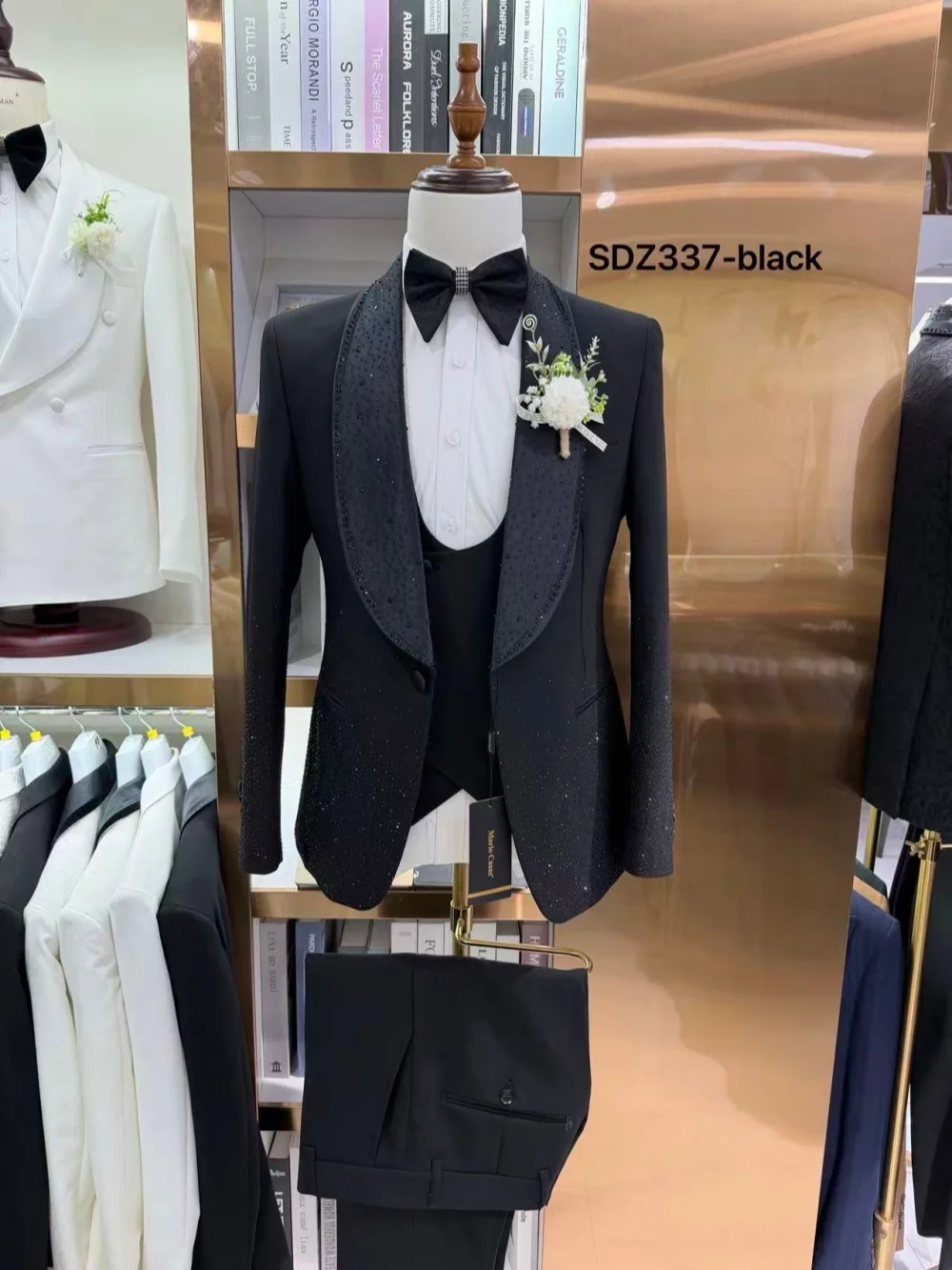 Exquisite Beaded Shawl Lapel Man Suits 3 Pieces Host Costumes Elegant Long Sleeve Men's Tuxedo Sets Wedding Birthday Party Wear