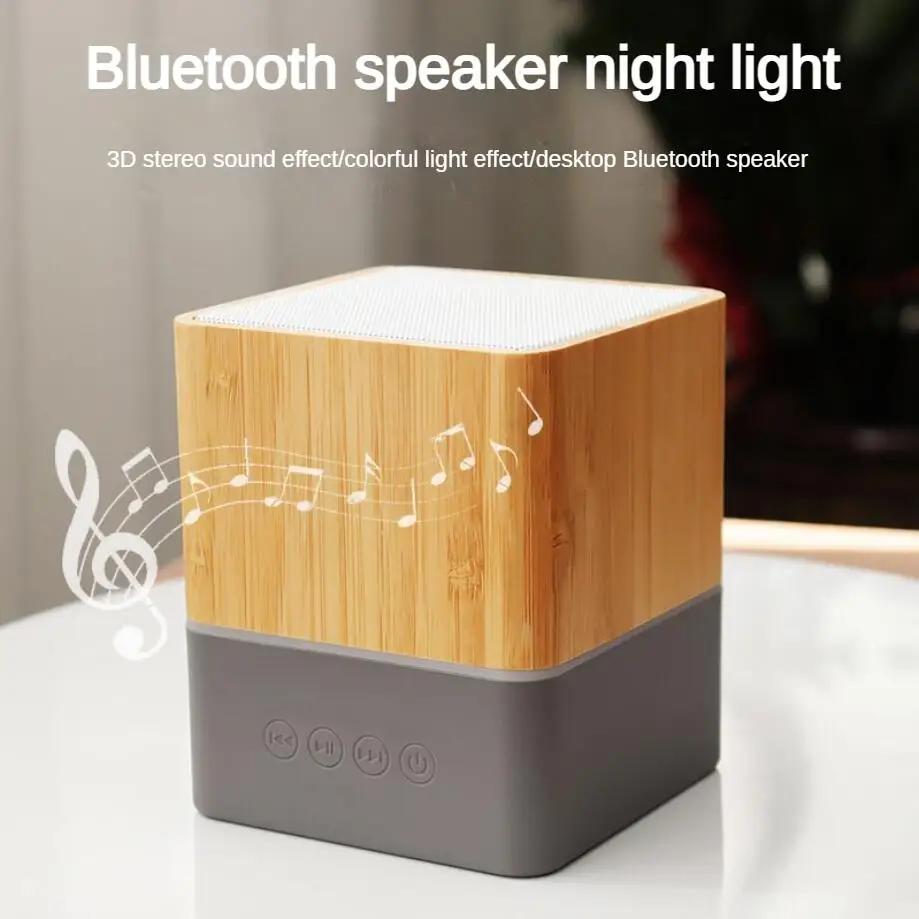 Mini Portable Super Bass Boombox Bamboo Wood Retro FM Radio Bluetooth Speaker TWS Wireless Subwoofer Music Center with LED Light