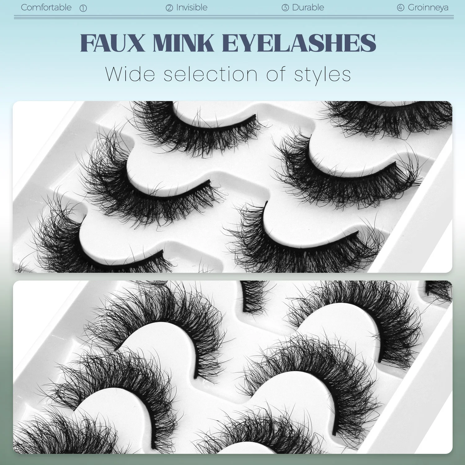 GROINNEYA Fake Lashes Fluffy Cat Eye Lashes 8D Fluffy Volume False Eyelashes D Curl Dramatic Thick Full Strip Faux Mink Lashes 5