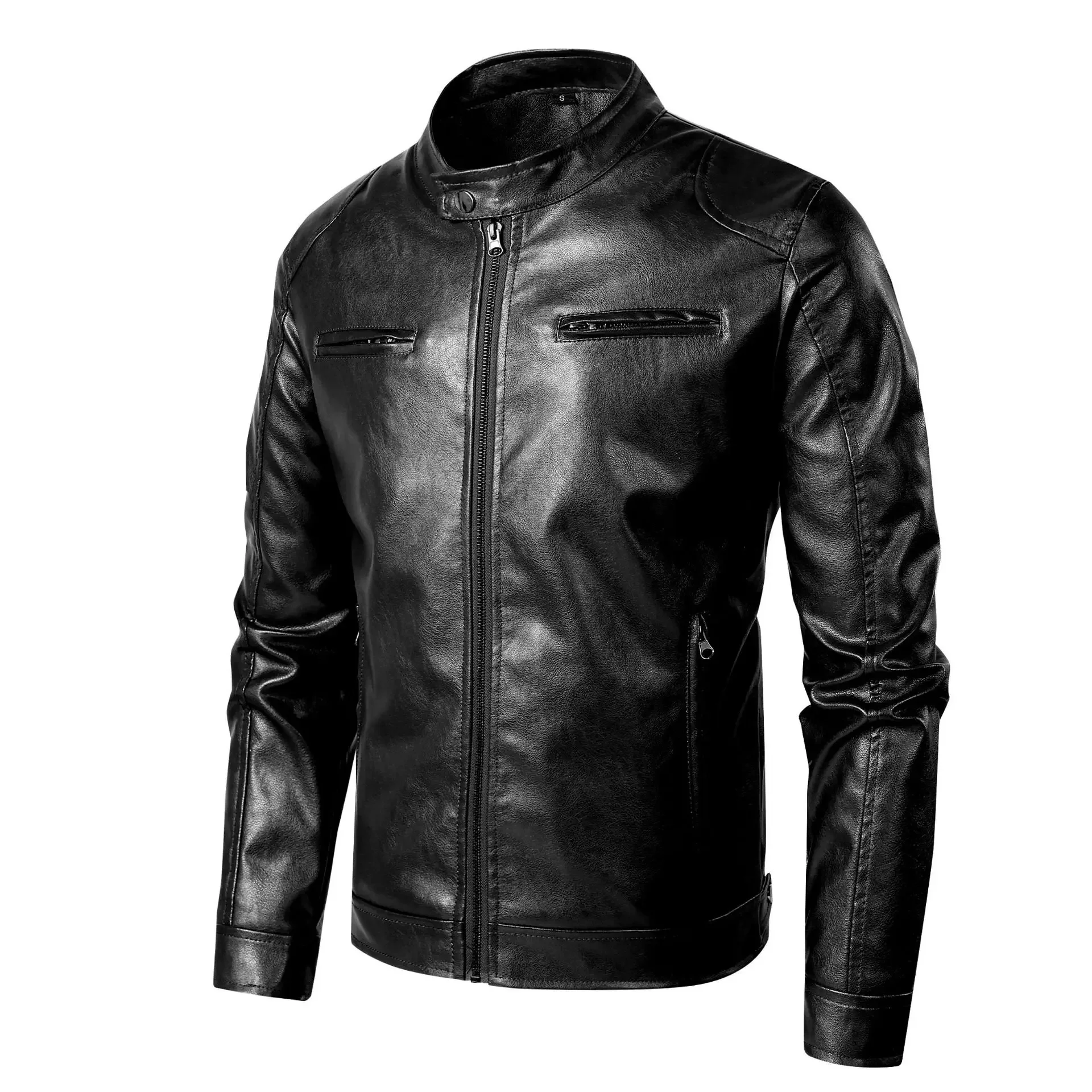 

LIBIELIY Spring And Autumn New Leather Jackets Men Stand Collar Motorcycle Outwear Male Slim Fit Casual Leather Jacket Moto Bike