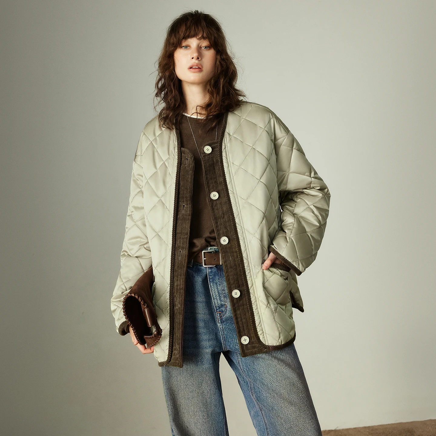 TOYOUTH Women's Cotton Coat 2025 Winter New Affordable Luxury Shimmer Corduroy Patchwork Vintage Argyle Round Collar Outerwear
