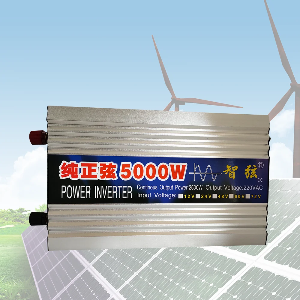 5000W Pure Sine Wave Inverter Free Energy DC 12V 24V To AC 220V 50/60HZ Converter Solar Car RV Yacht Wind Turbine LED Display