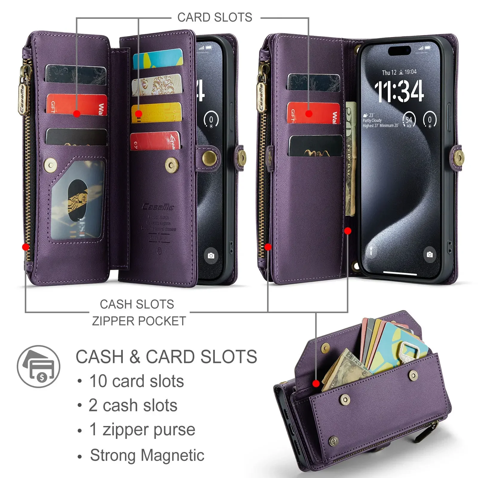 Crossbody for iPhone 15 14 13 12 11 Pro Max SE 2022 XR XS Max Case Wallet【RFID Blocking】with 7-Card Holder Zipper Bills Slot
