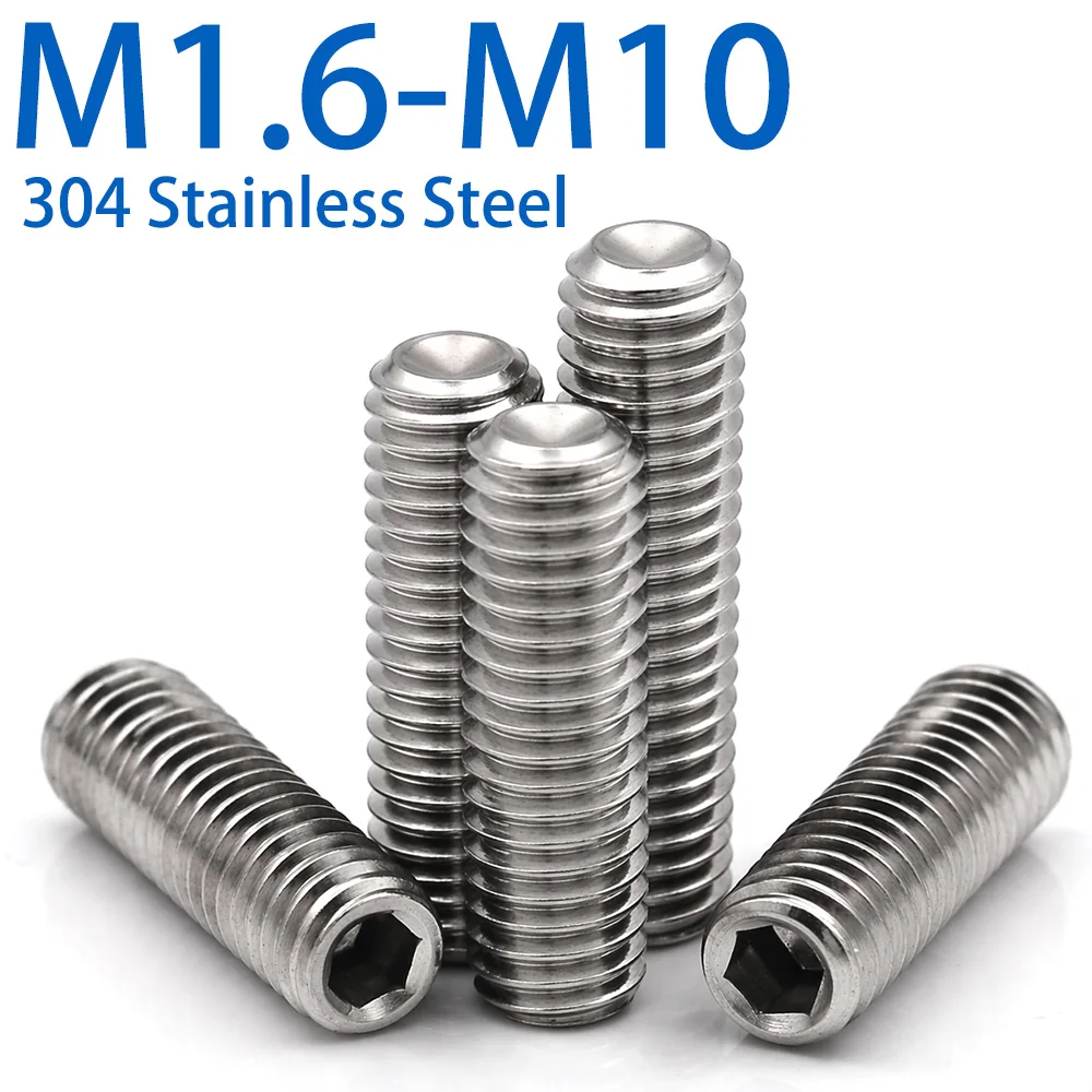 5-25pcs 304 Stainless Steel Hex Socket Cup Point Grub Screws Headless Set Screws M1.6-M10