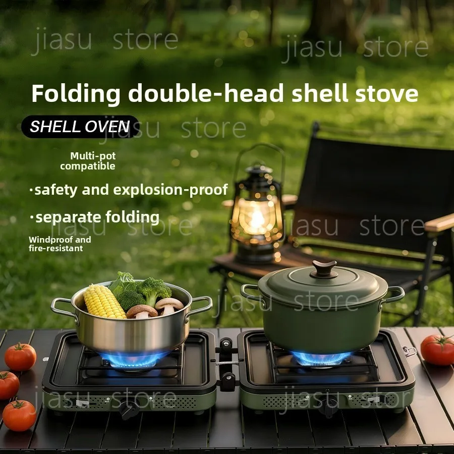 Portable Camping Stove Cassette Gas Stove, Foldable Double Burner Outdoor Cooking Stove, BBQ High Power Gas Cooker