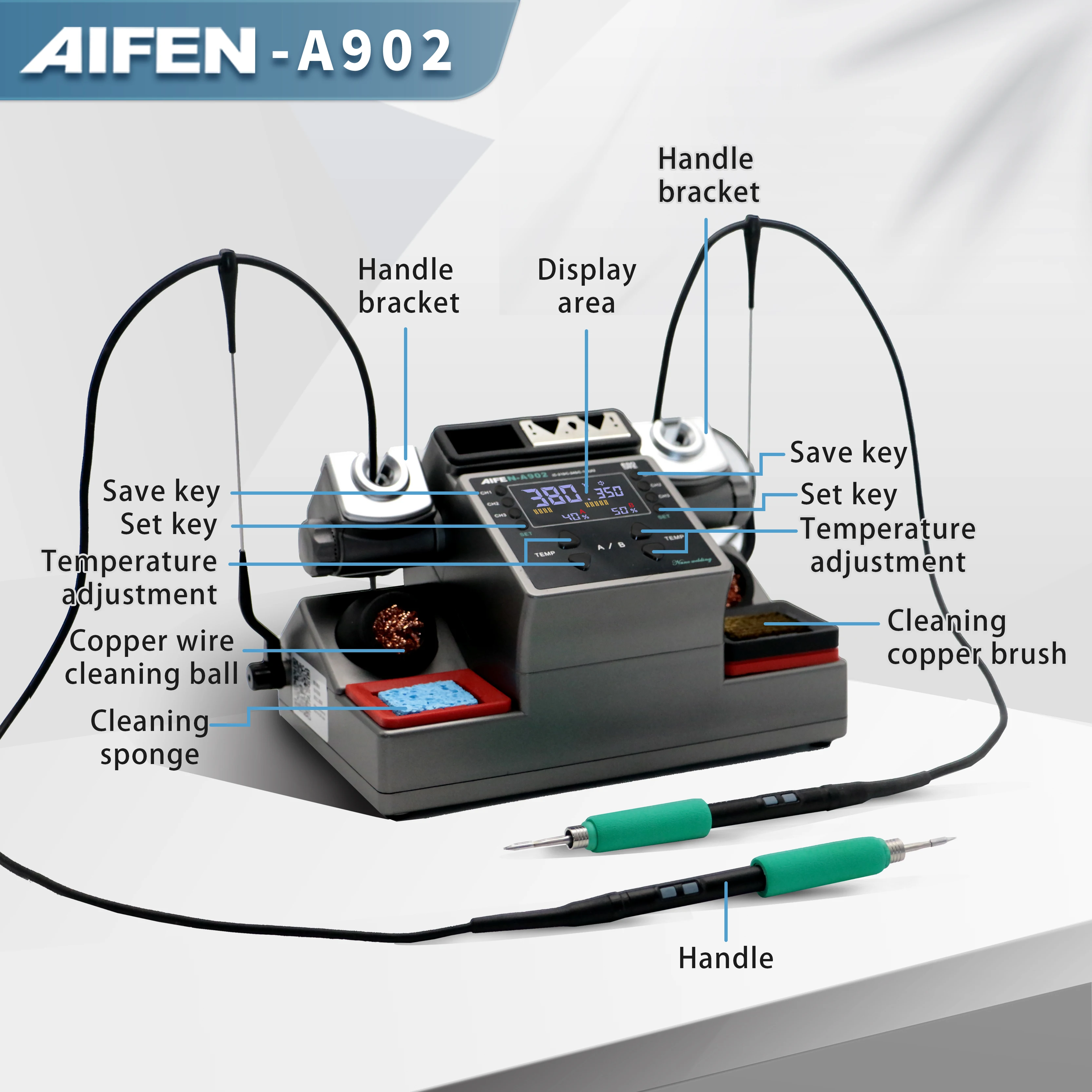 Imagem -05 - Aifen A902 Estação de Solda C115 C210 C245 Estação Dupla Estação de Retrabalho de Soldagem para Celular Pcb ic Reparação Ferramentas de Solda