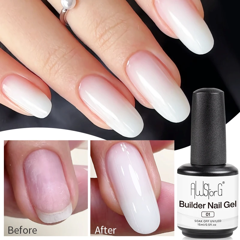 Awstorg 15ml gel de unha branco leitoso em uma garrafa semi permanente uv/led prolongamento rápido verniz gel arte de unha manicure