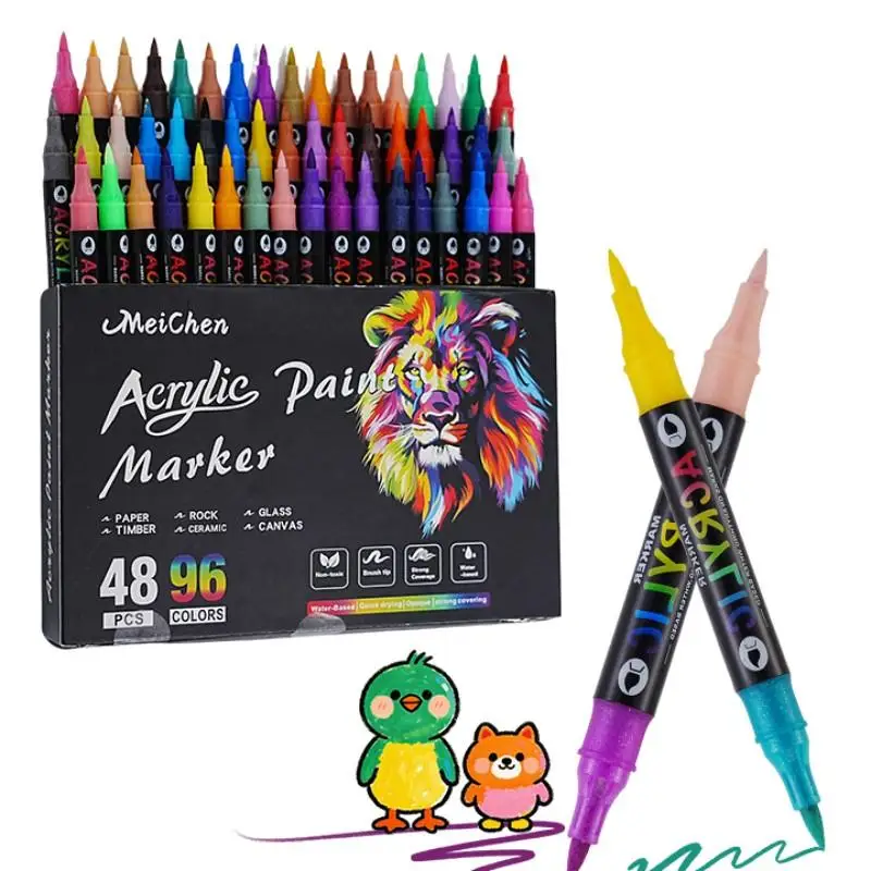 Professional Art Use 24-120Colors Acrylic Paint Markers, Dual-Tip Fine and Brush Tip Pens, Suitable for Stone, Wood, Calligraphy