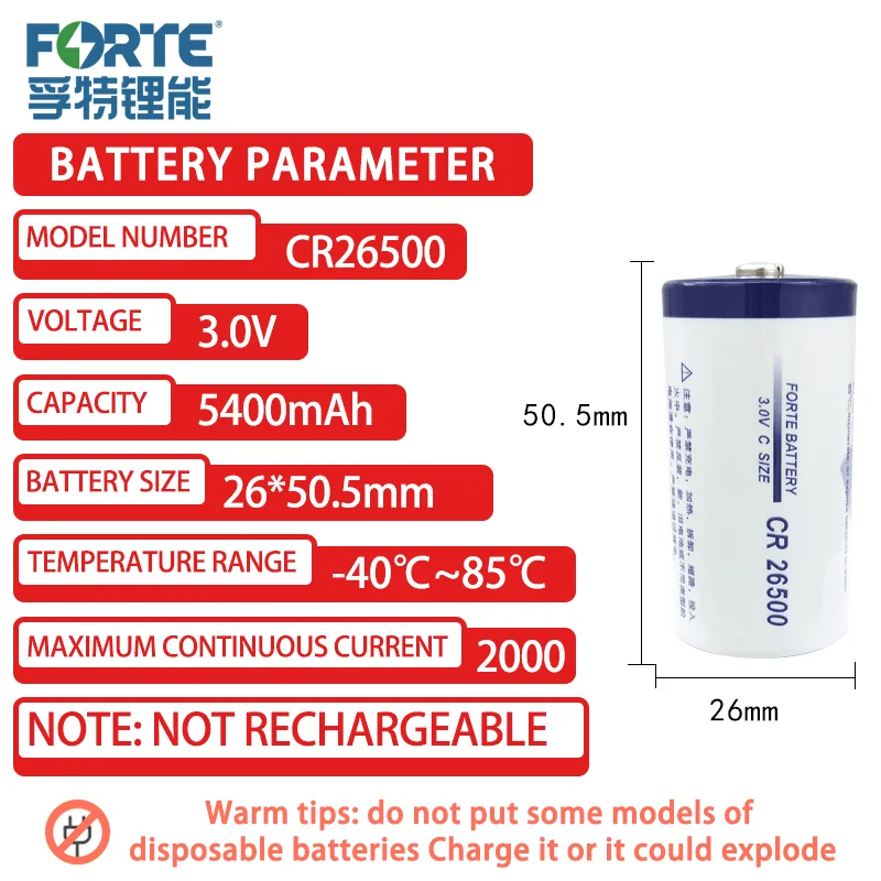 Forte 1 szt. Bateria litowa CR26500 26500 3V do inteligentnego miernika wody PLC obrabiarka sterowana komputerowo serwo