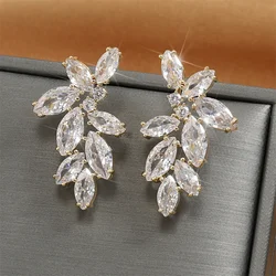 ZAKOL Luxury Leaf Marquise Zircon Bridal Earrings for Women White Shiny Crystal Elegant Wedding Party Jewelry